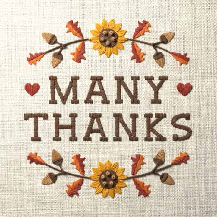 Many thanks: preview of the stitched design