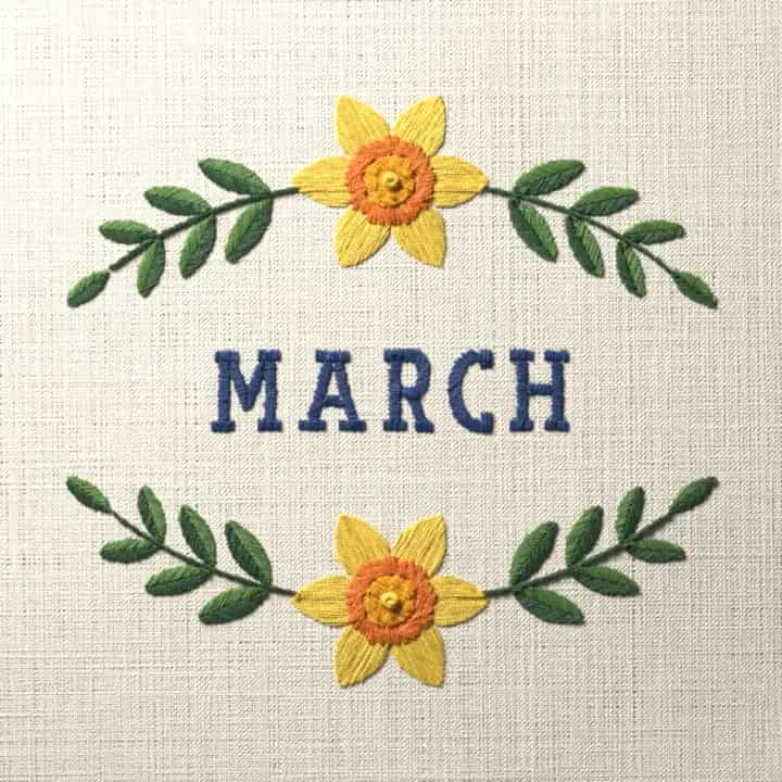 March birth flower, daffodil: preview of the stitched design
