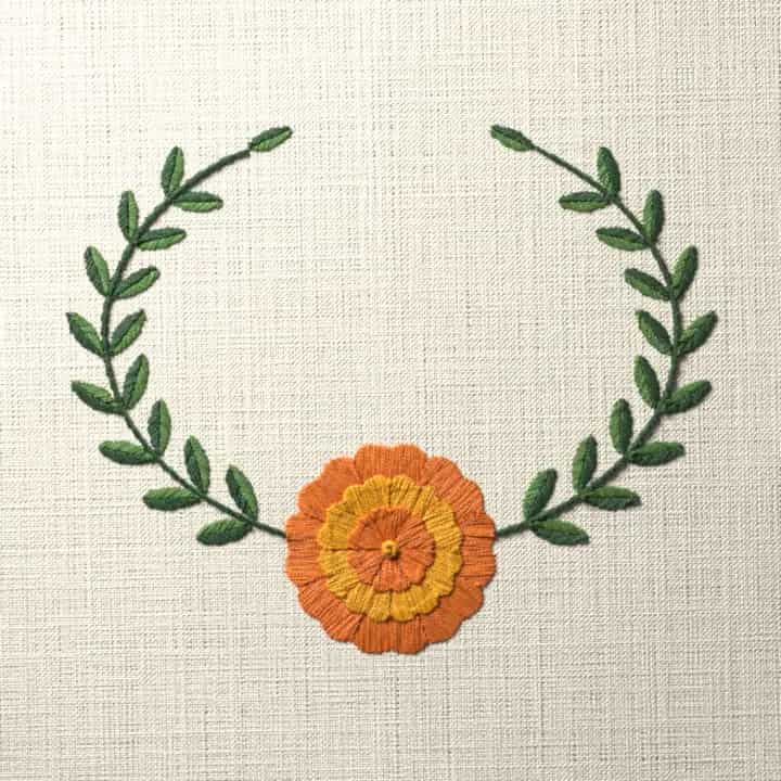 Marigold oval frame: preview of the stitched design