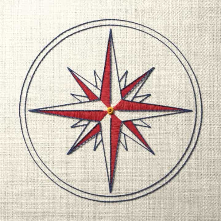Mariner’s compass block: preview of the stitched design