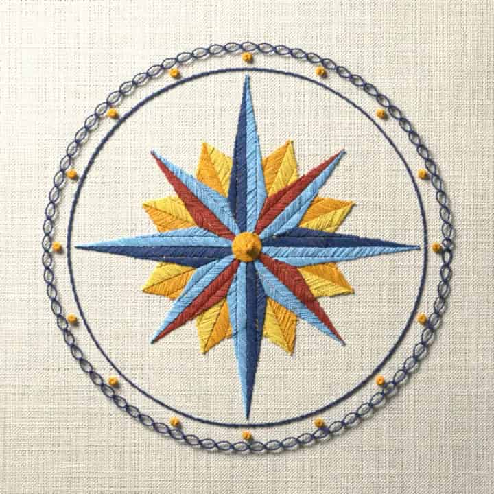 Mariner’s compass medallion: preview of the stitched design
