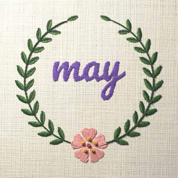 May in script: preview of the stitched design