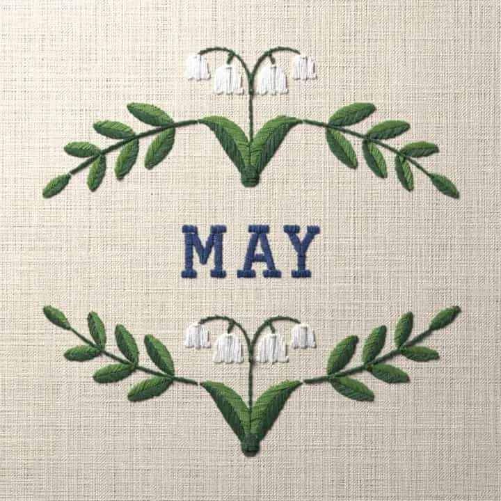 May birth flower, lily of the valley: preview of the stitched design