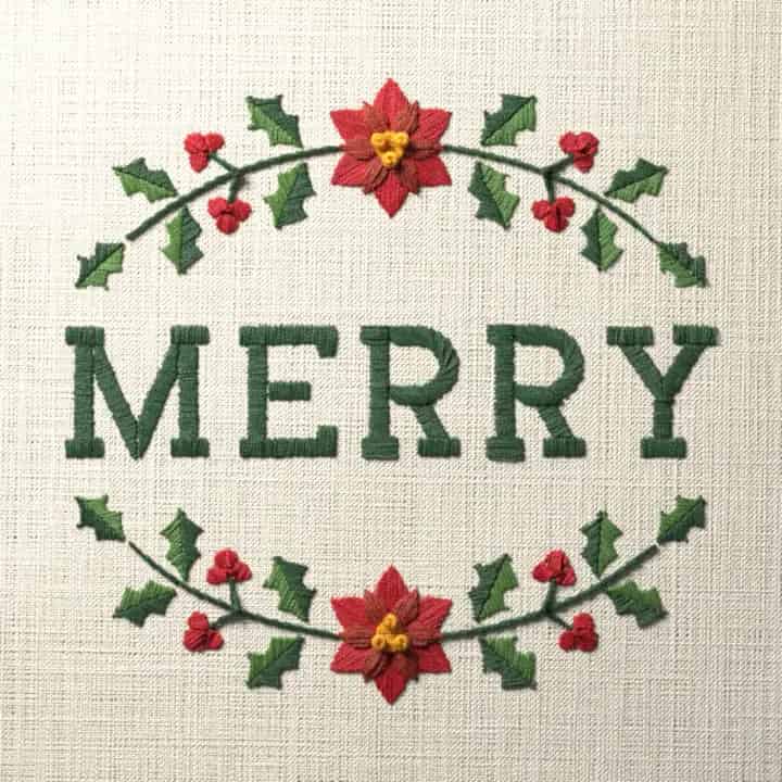 Merry in holly: preview of the stitched design