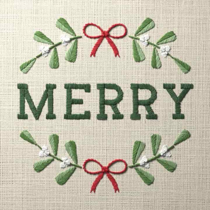 Merry in mistletoe: preview of the stitched design