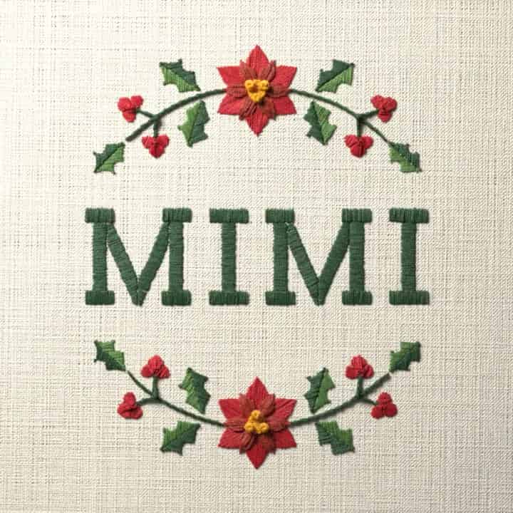 Mimi in holly: preview of the stitched design
