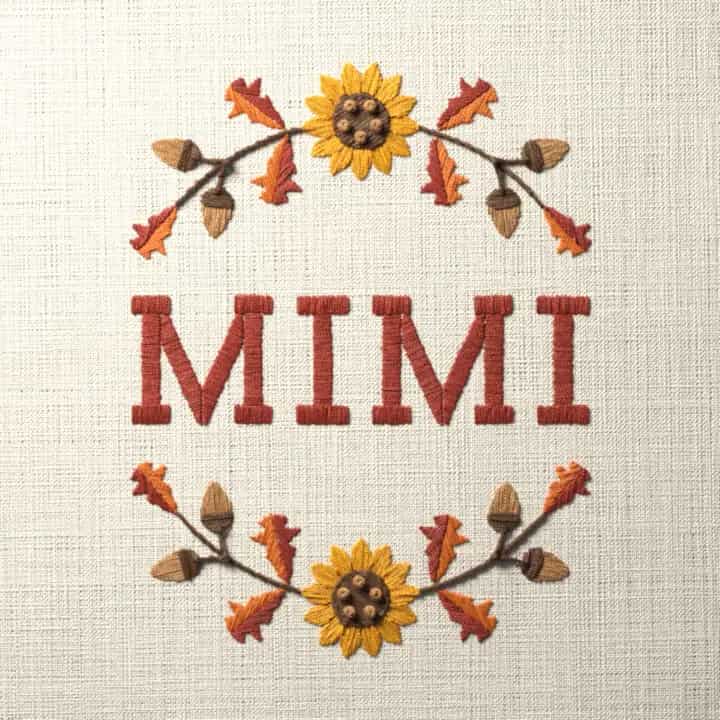 Mimi in oak leaves: preview of the stitched design