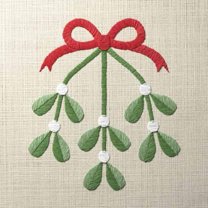 Mistletoe bunch with a bow: preview of the stitched design