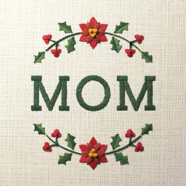 Mom in holly: preview of the stitched design