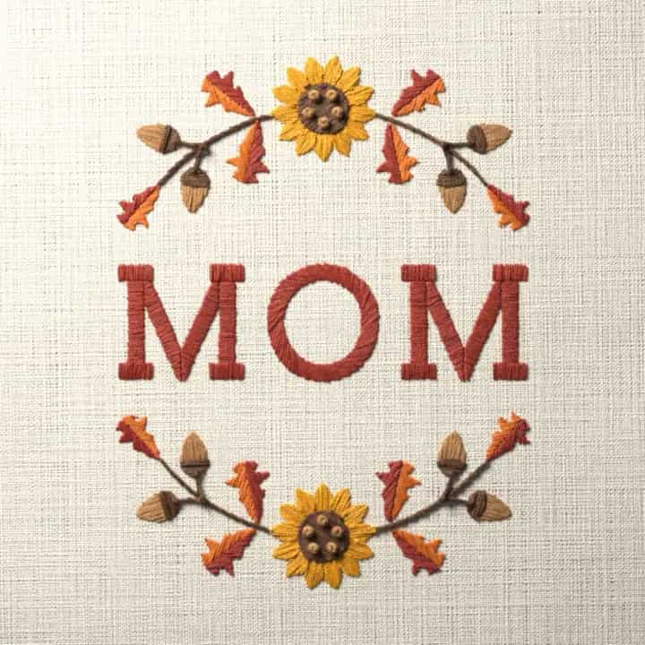 Mom in oak leaves: preview of the stitched design