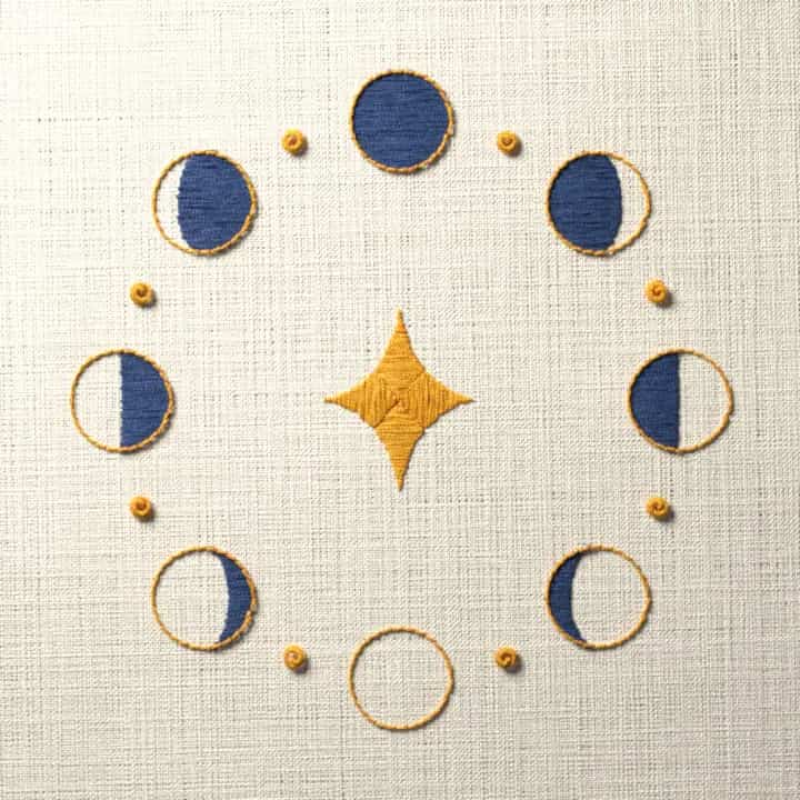 Moon phase ring: preview of the stitched design