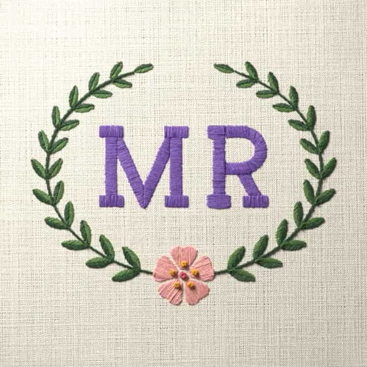Mr in laurel: preview of the stitched design