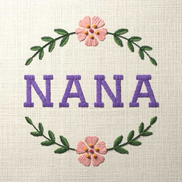 Nana in laurel: preview of the stitched design