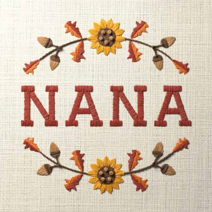 Nana in oak leaves: preview of the stitched design