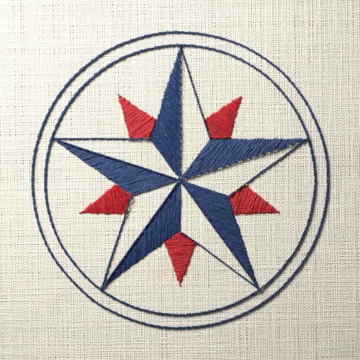 Nautical star in a ring: preview of the stitched design