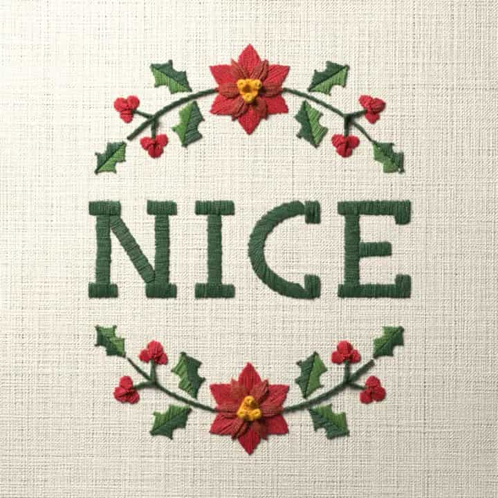 Nice in holly: preview of the stitched design