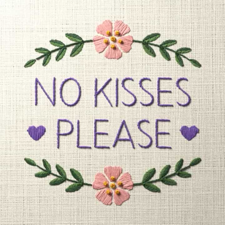 No kisses please: preview of the stitched design