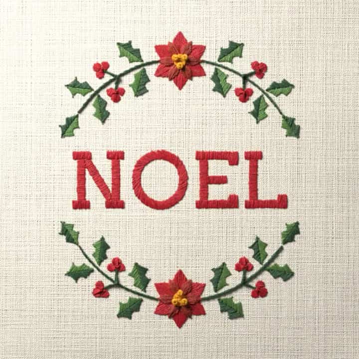 Noel in holly: preview of the stitched design