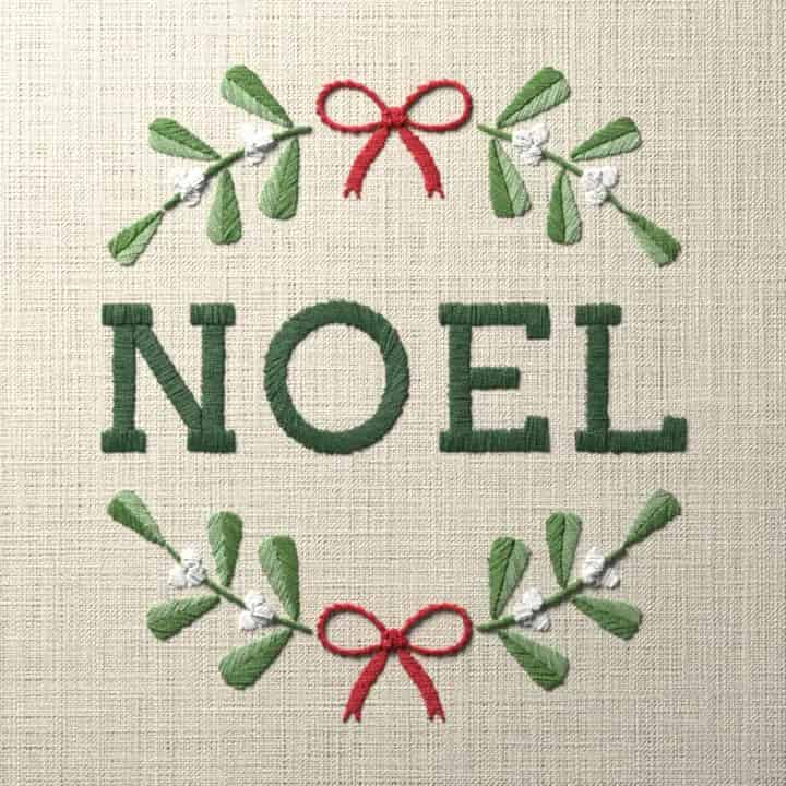 Noel in mistletoe: preview of the stitched design