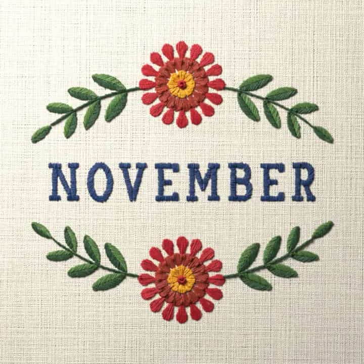 November birth flower, chrysanthemum: preview of the stitched design
