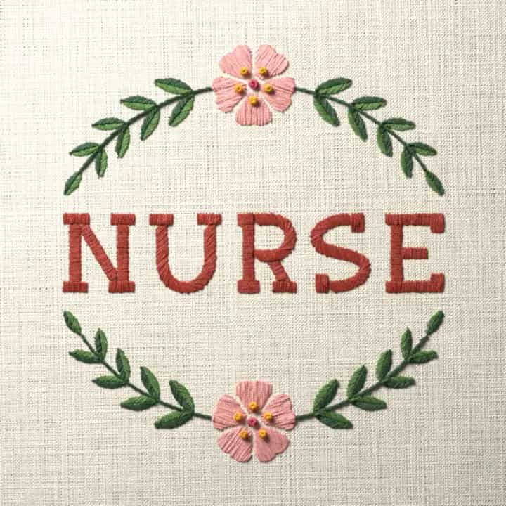 Nurse in laurel: preview of the stitched design