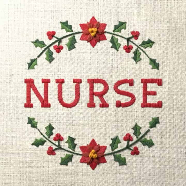 Nurse in holly: preview of the stitched design