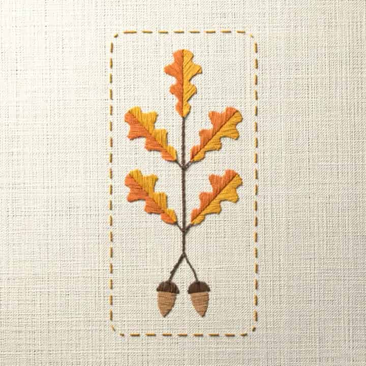 Oak leaf and acorn bookmark: preview of the stitched design