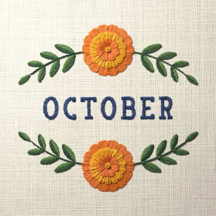 October birth flower, marigold: preview of the stitched design