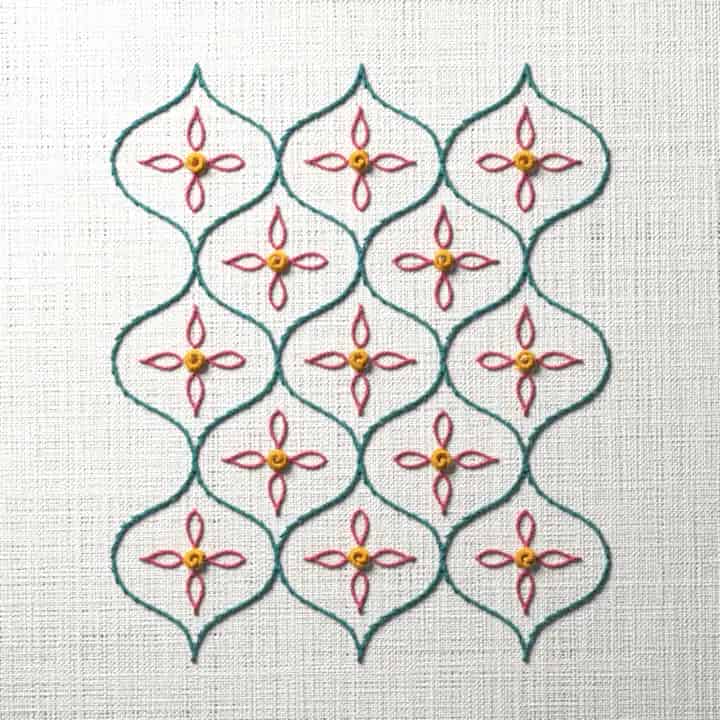 Ogee trellis: preview of the stitched design
