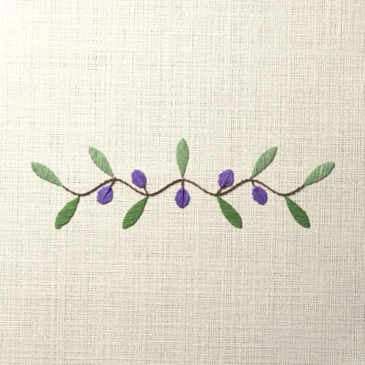 Olive branch edging: preview of the stitched design