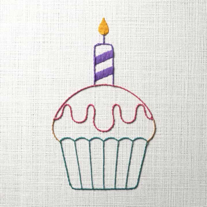 Cupcake with one candle: preview of the stitched design