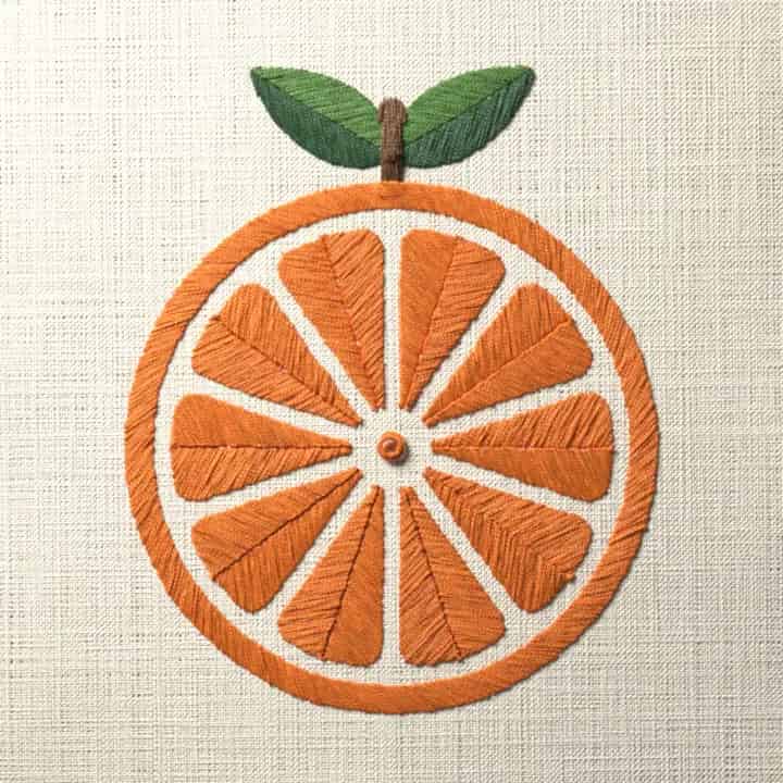 Orange half with leaves: preview of the stitched design