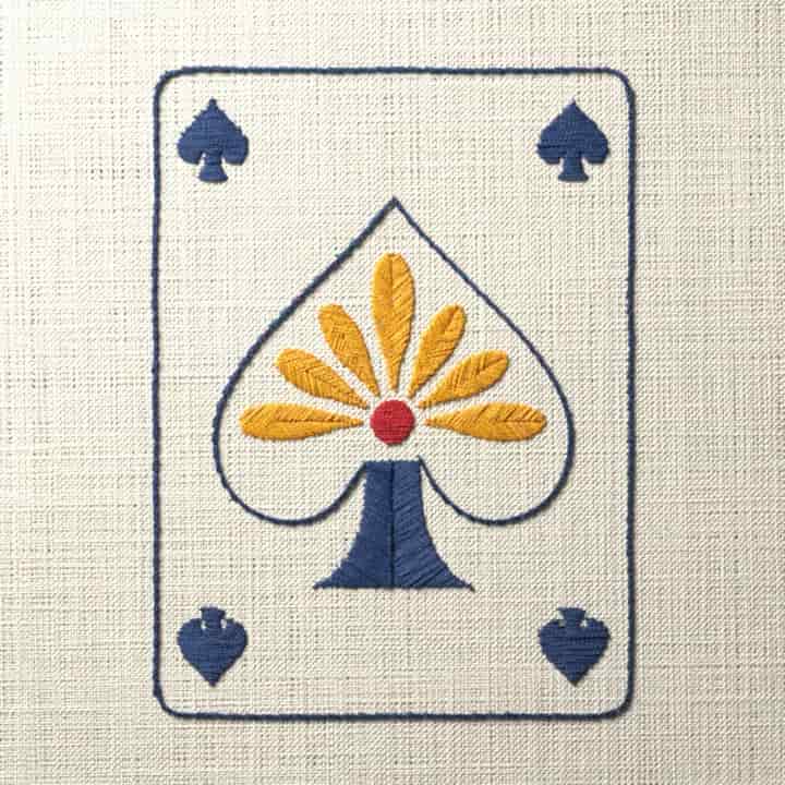Ace of spades with a palmette: preview of the stitched design
