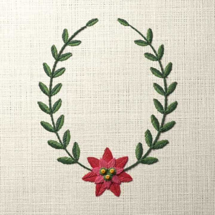 Poinsettia oval frame: preview of the stitched design