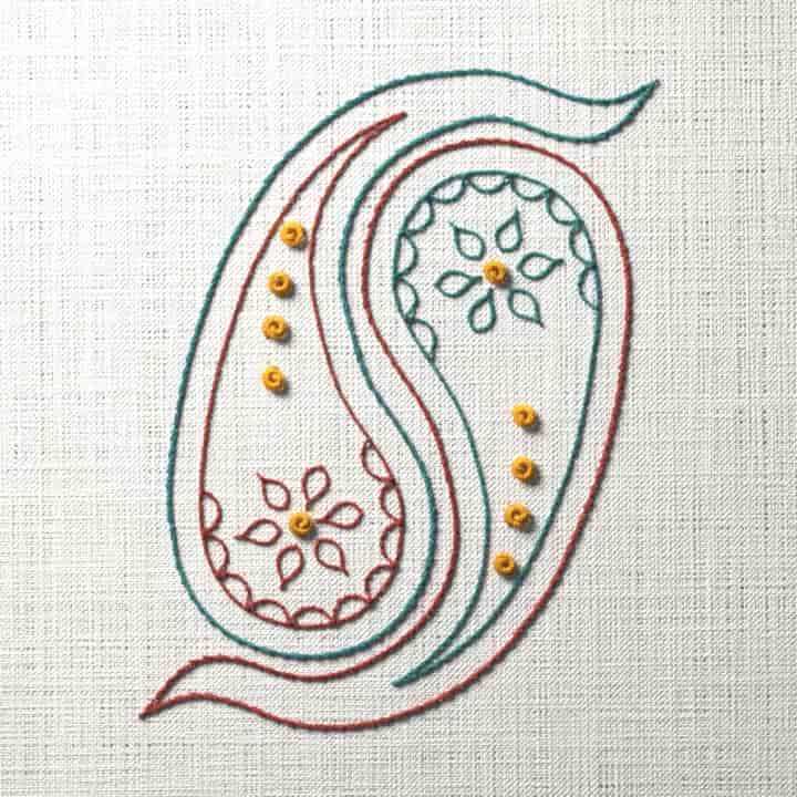 Paisley pair: preview of the stitched design
