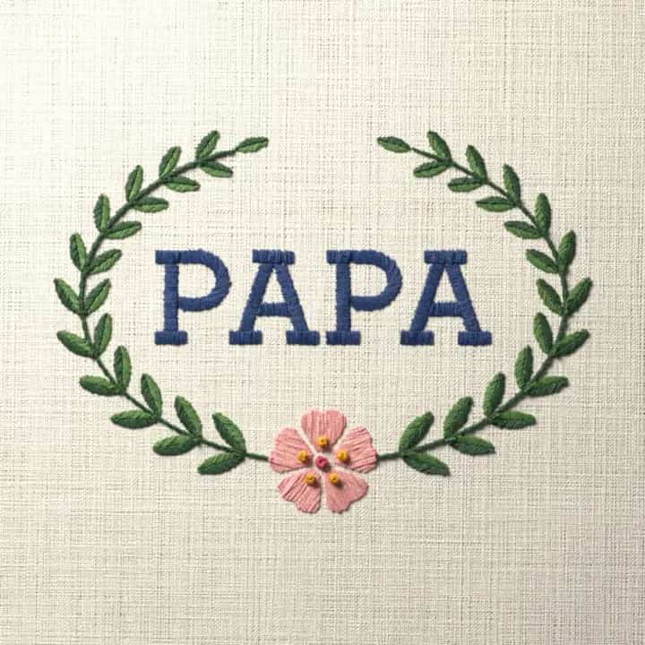 Papa in laurel: preview of the stitched design