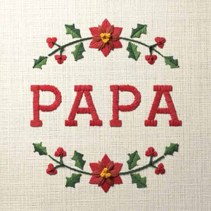 Papa in holly: preview of the stitched design