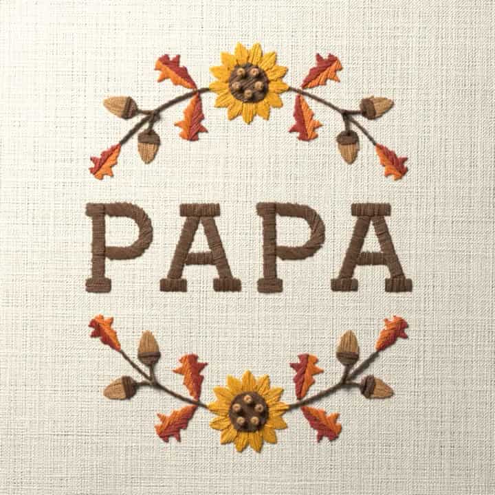 Papa in oak leaves: preview of the stitched design