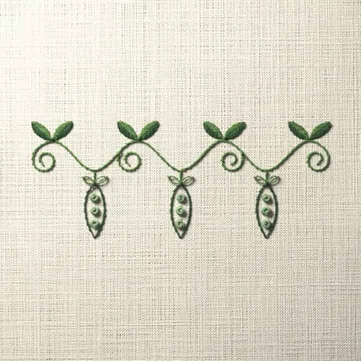 Pea pod vine edging: preview of the stitched design