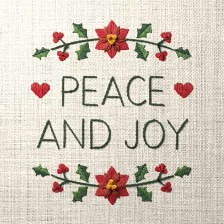 Peace and joy: preview of the stitched design