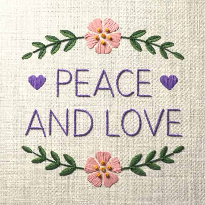 Peace and love: preview of the stitched design