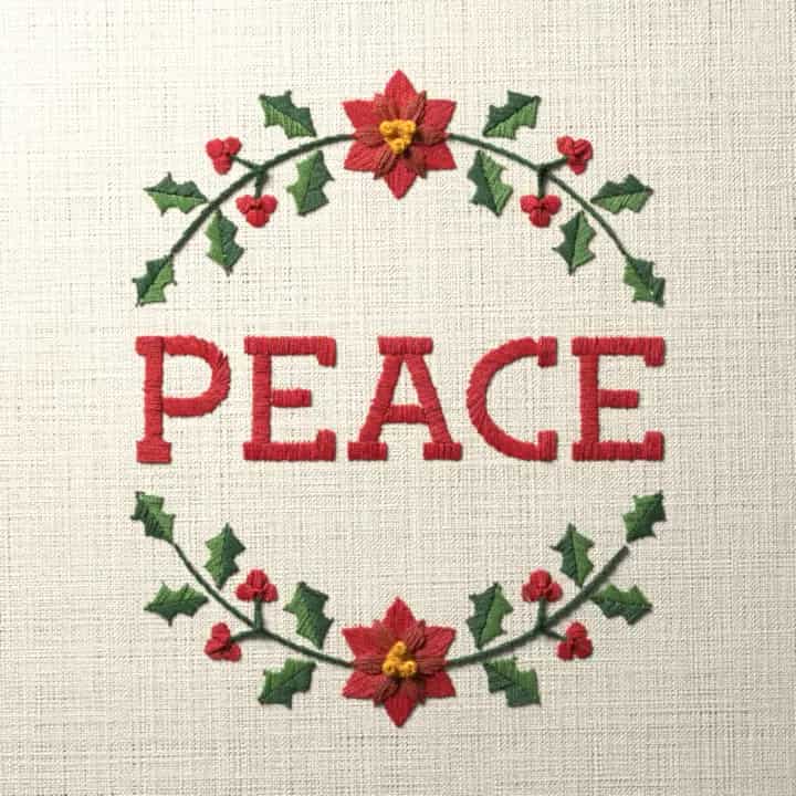 Peace in holly: preview of the stitched design