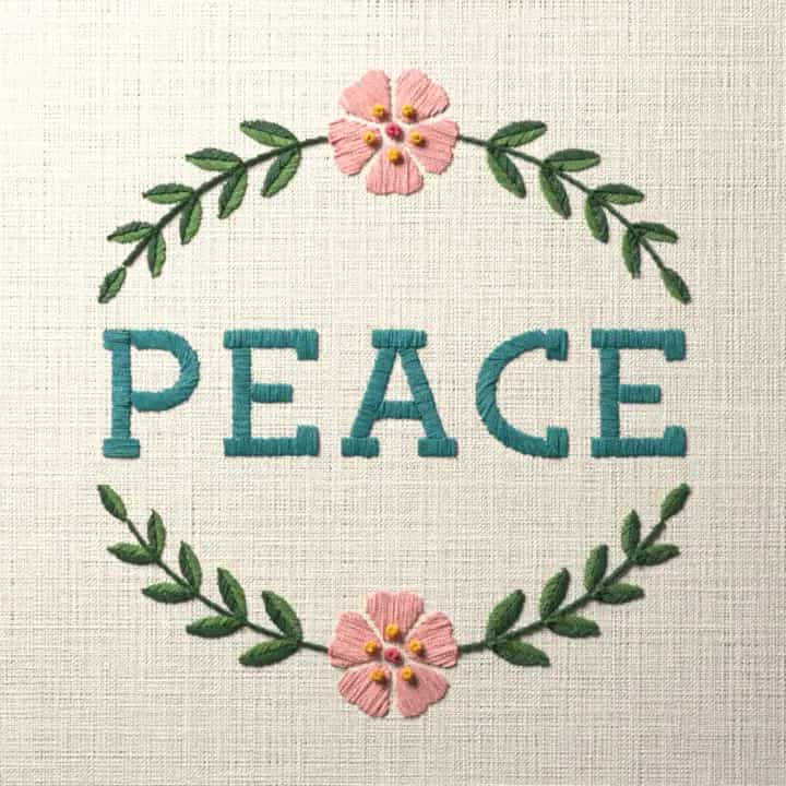 Peace in laurel: preview of the stitched design