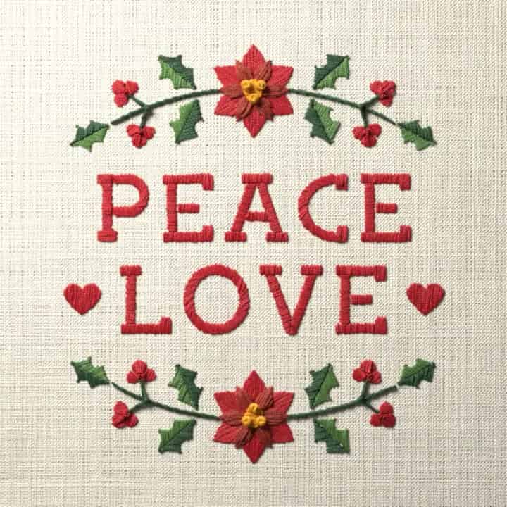 Peace love in holly: preview of the stitched design