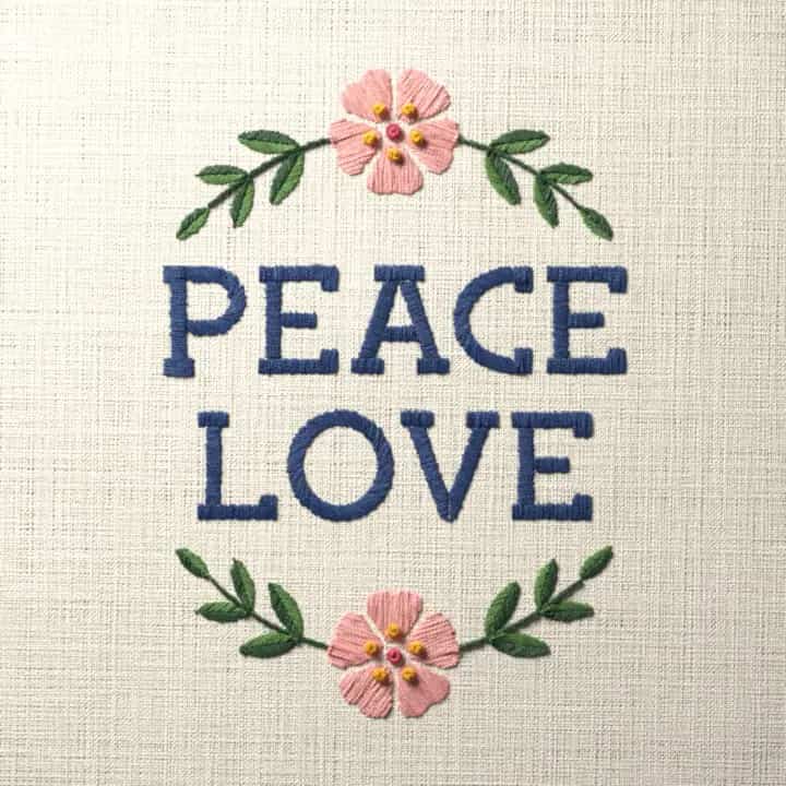 Peace love in laurel: preview of the stitched design