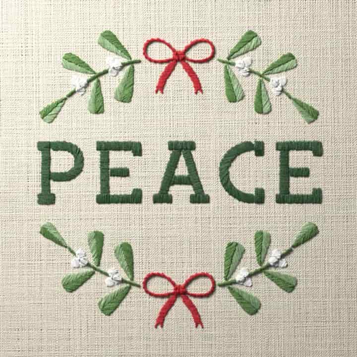 Peace in mistletoe: preview of the stitched design