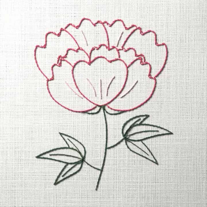 Cupped peony: preview of the stitched design