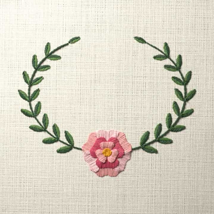 Peony oval frame: preview of the stitched design