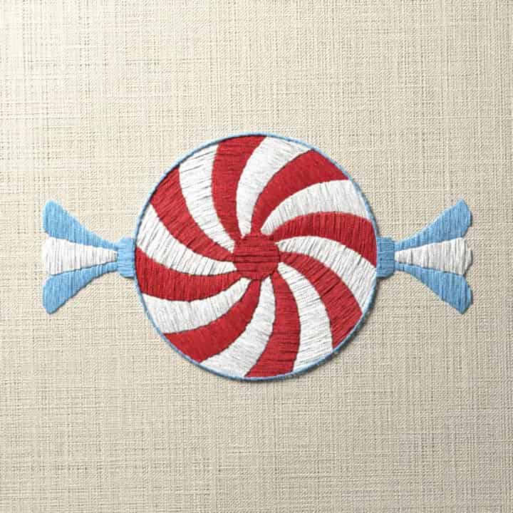 Wrapped peppermint candy: preview of the stitched design