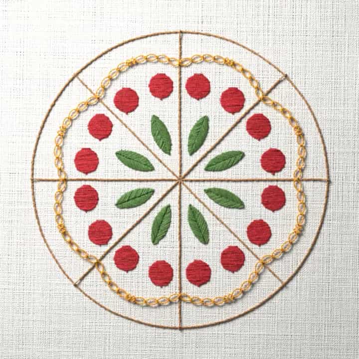 Pepperoni pizza: preview of the stitched design
